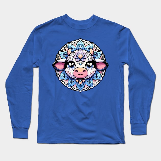 Kawaii Mandala Cow Long Sleeve T-Shirt by Mey Designs